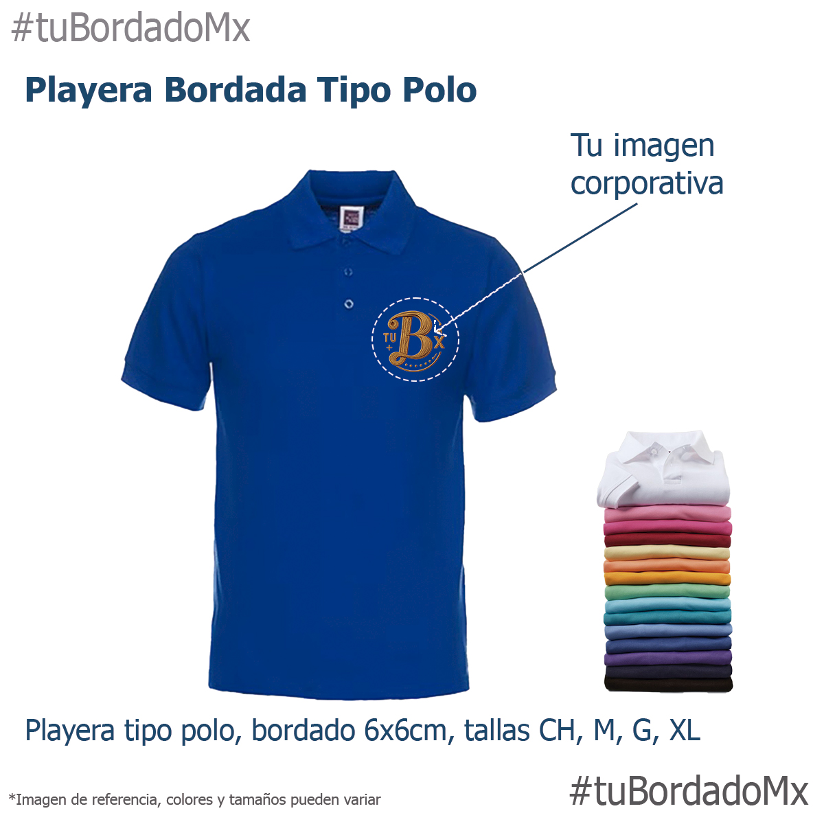Playera Tipo Polo Azul Bordada